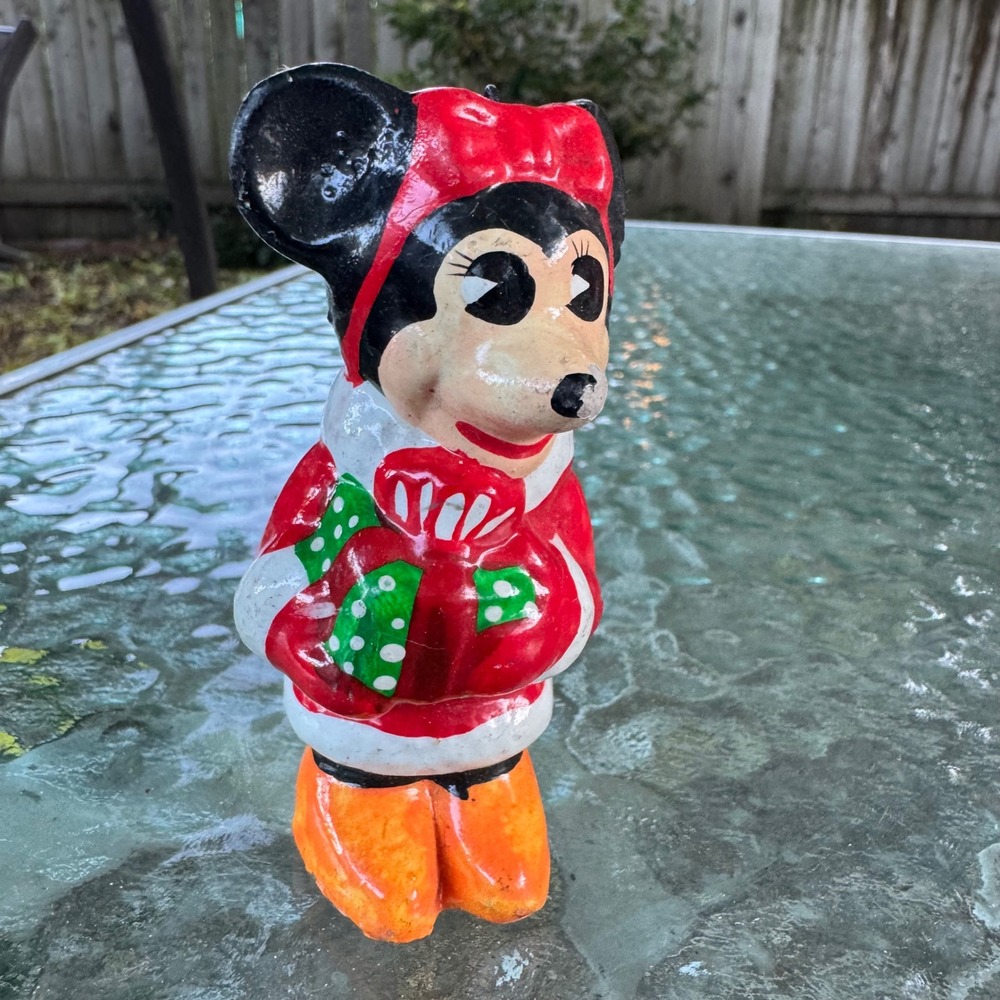 Vintage Minnie Mouse Christmas Figurine Red Winter Outfit Holiday Decor 4.5"